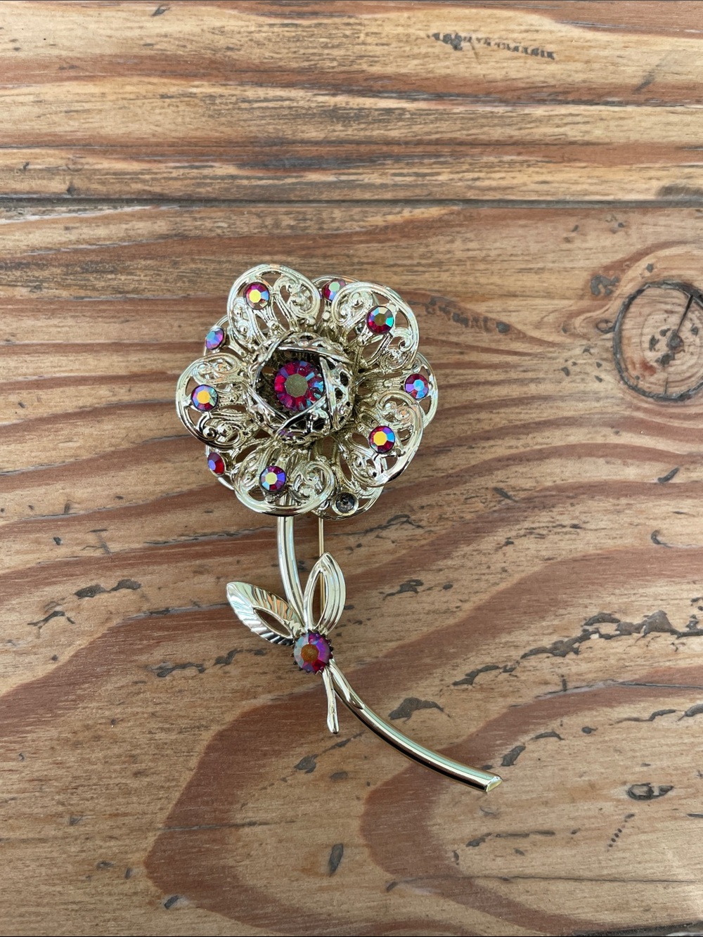 Vintage Sarah Coventry Rhinestone Flower Brooch